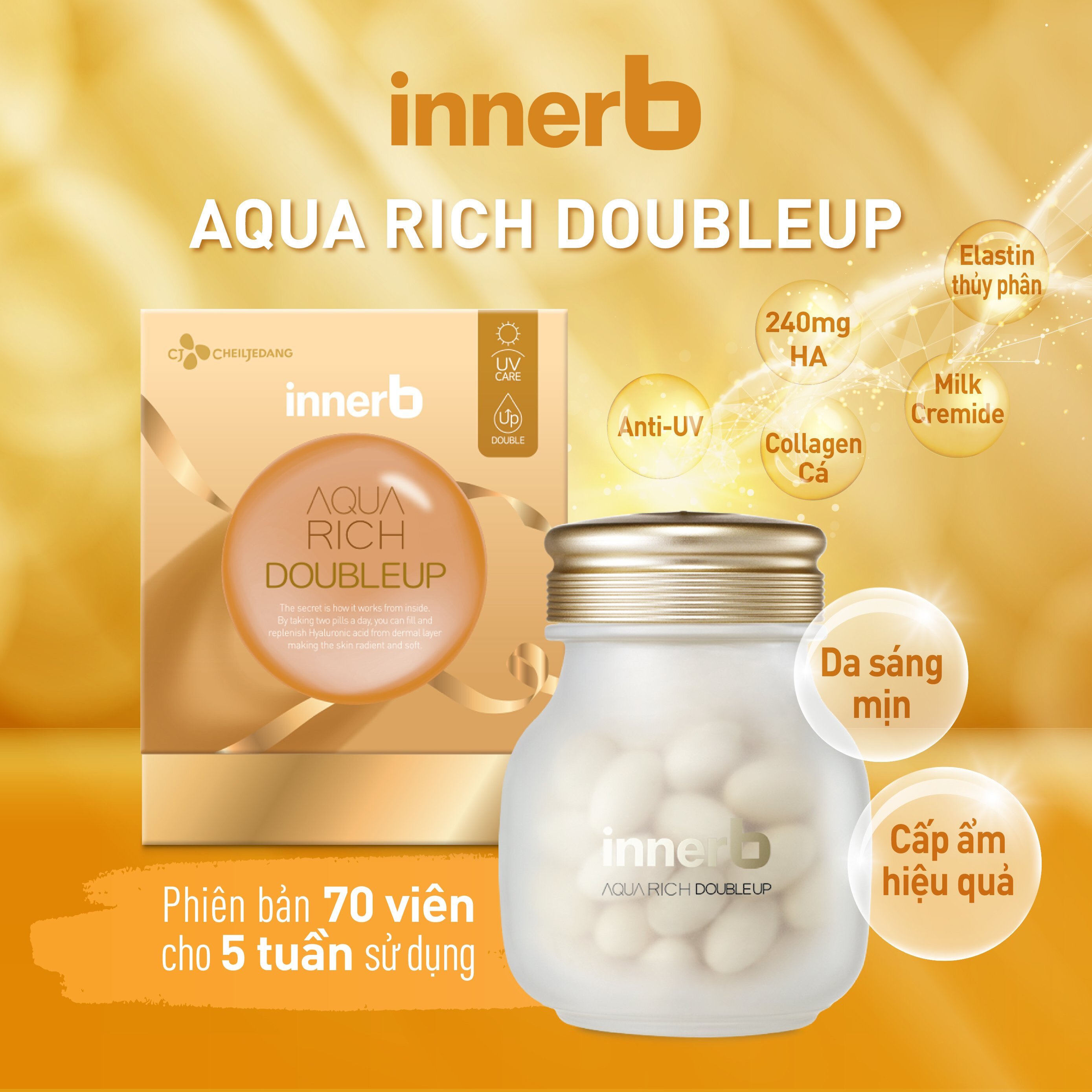 Viên uống cấp nước hyaluronic acid InnerB Aqua Rich Double Up