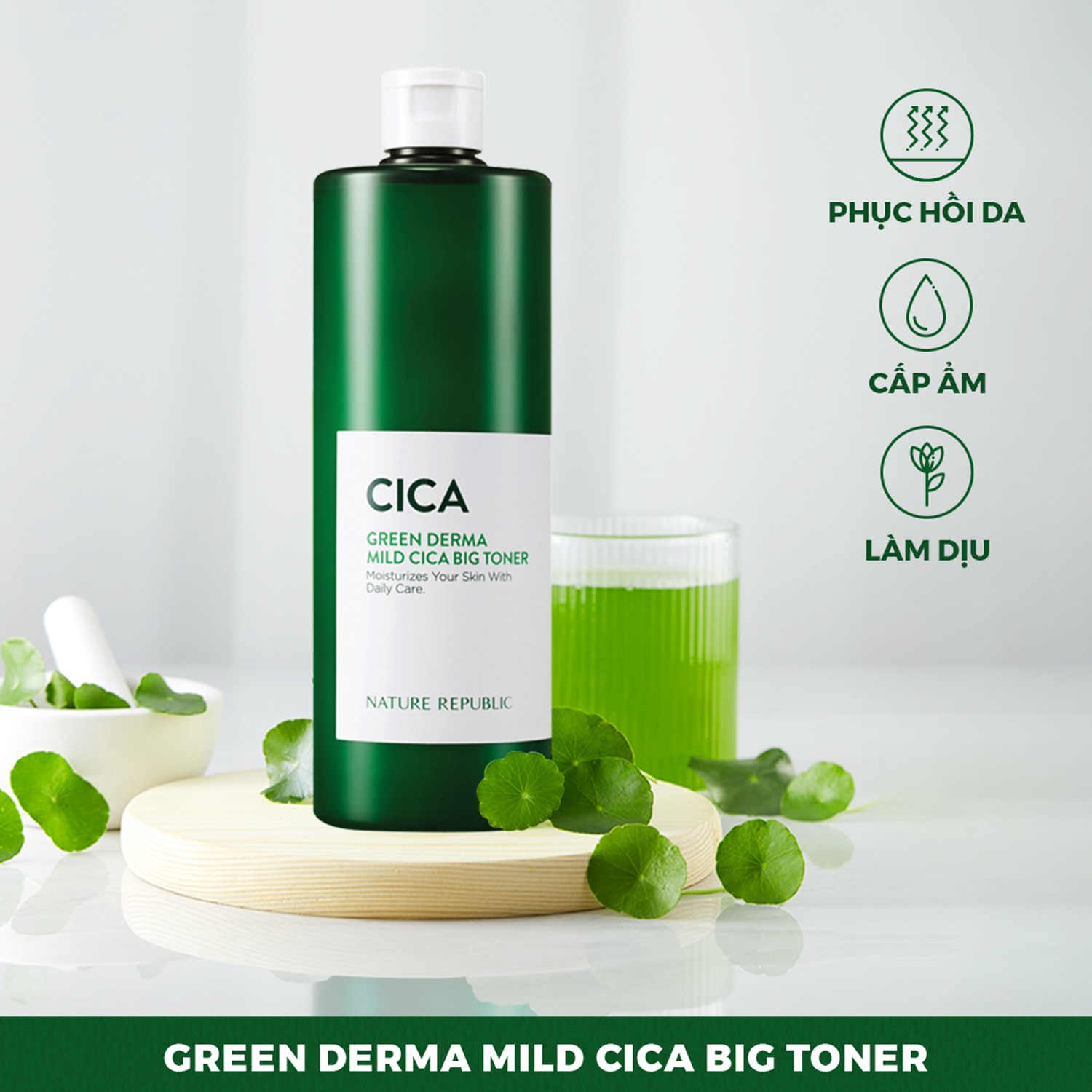 Nước Hoa Hồng Nature Republic Rau Má & Keo Ong Green Derma Mild Cica Big Toner