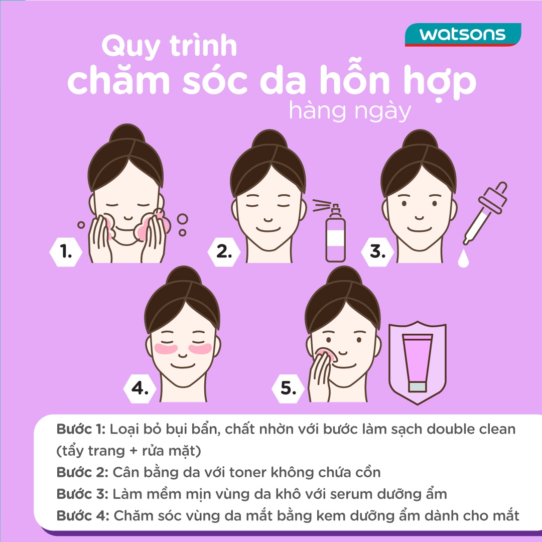 quy trình chăm sóc da hỗn hợp hằng ngày