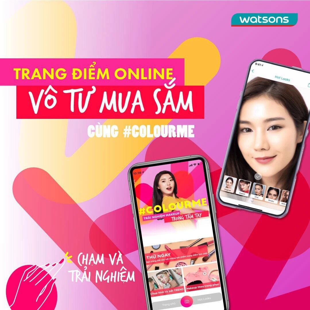 Trải nghiệm ứng dụng ColourMe trên app mua sắm Watsons