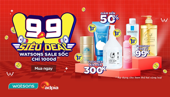 Watsons ngàn deal khủng giảm giá 50% cho các sản phẩm làm đẹp