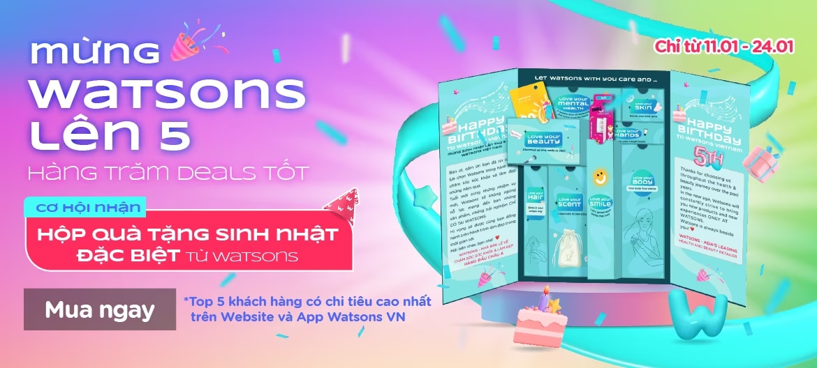 Quà tặng đặc biệt cho top 5 khách hàng có chi tiêu mua sắm online cao nhất tại Watsons sinh nhật 5 tuổi