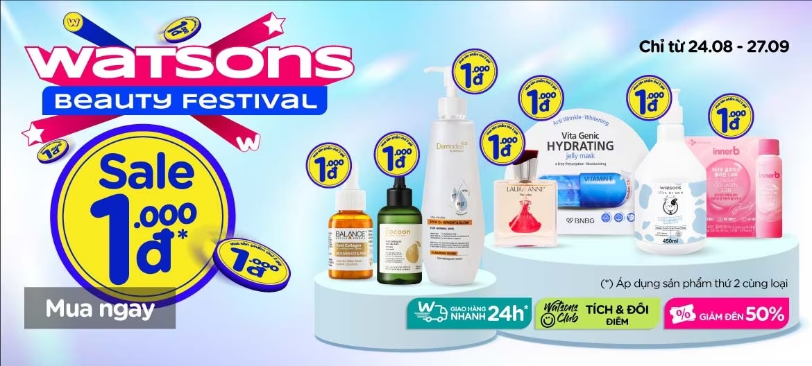 Watsons ngàn deal khủng với chương trình ưu đãi sản phẩm thứ 2 cùng loại giá 1000 đồng siêu rẻ